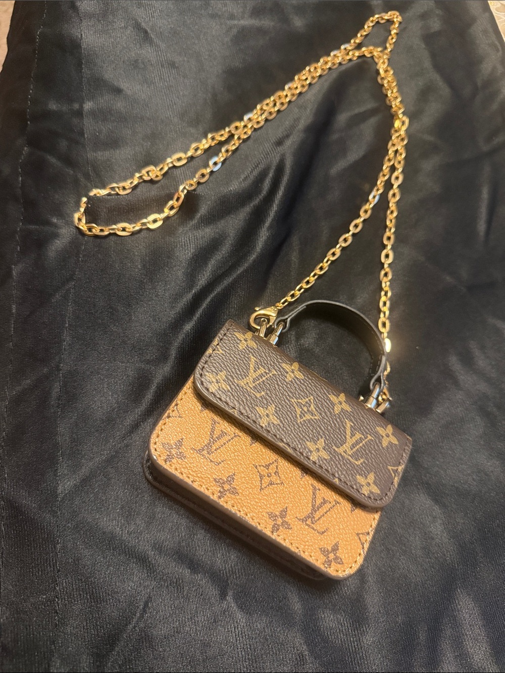 Designer-Style Two-Tone Brown Mini Crossbody Bag with Gold Chain